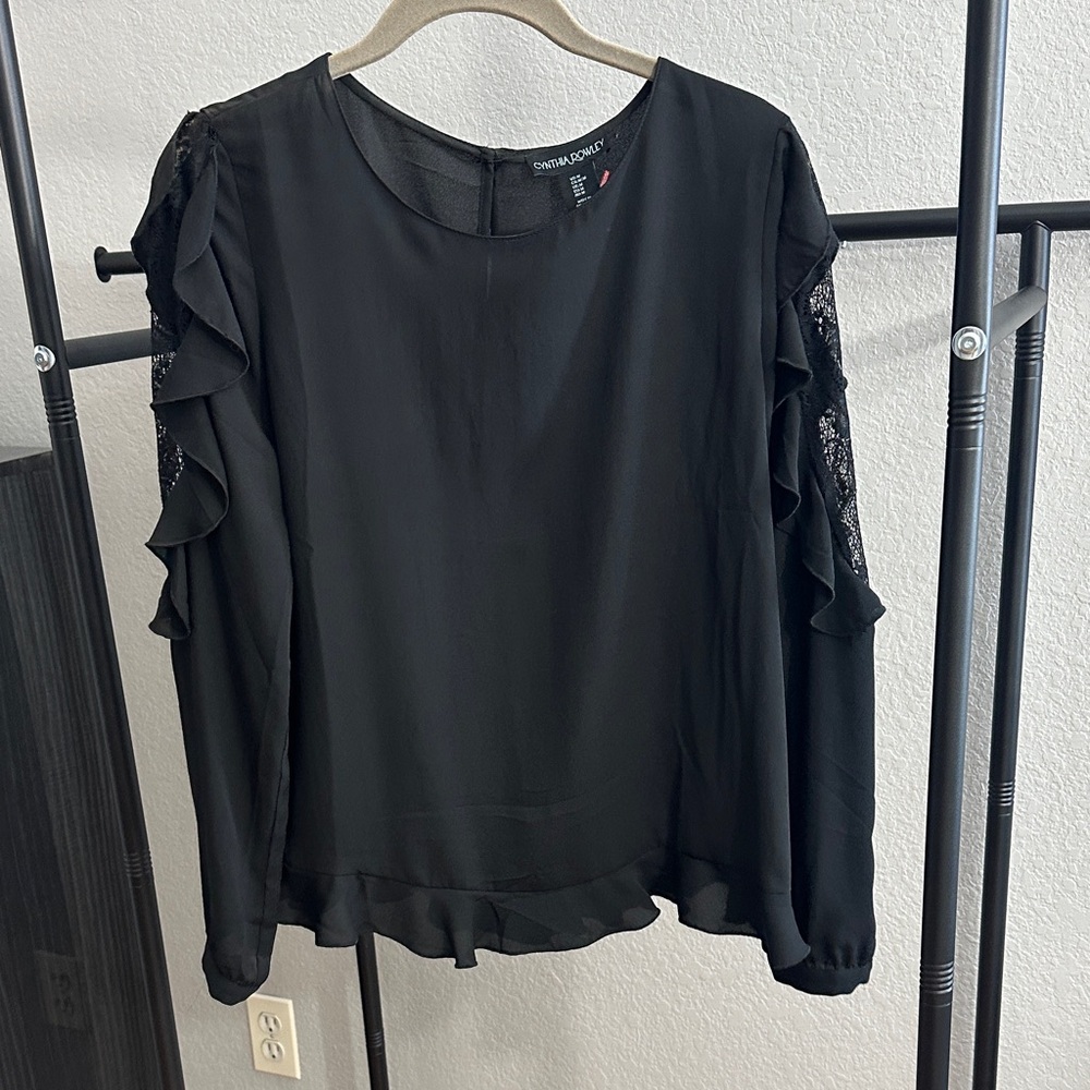 Cynthia Rowley Black Ruffle Sleeve Blouse